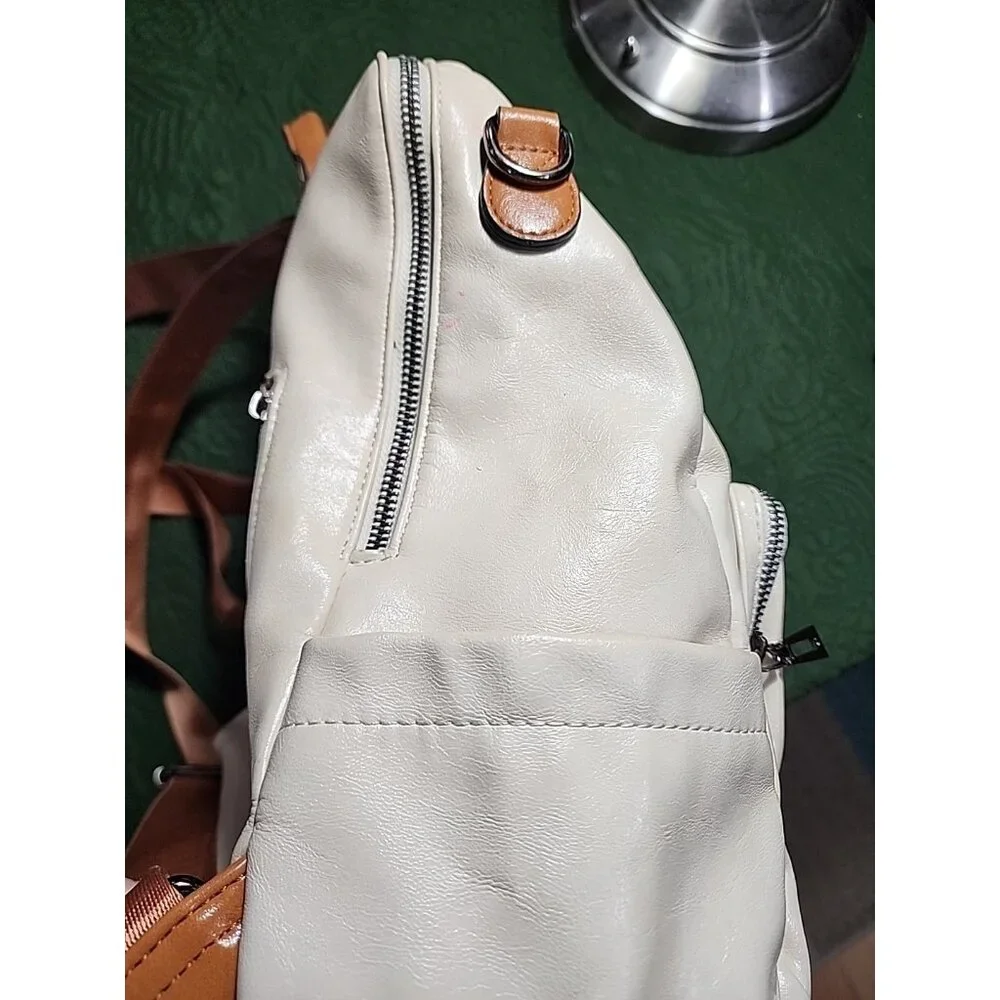 Leather Travel Backpack 2 Toned Tassel Opage No Shoulder Strap School Work Vacat